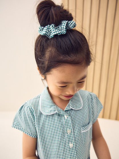 Green Gingham Cotton Rich Belted School Dress with Scrunchie (3-14yrs) image 4