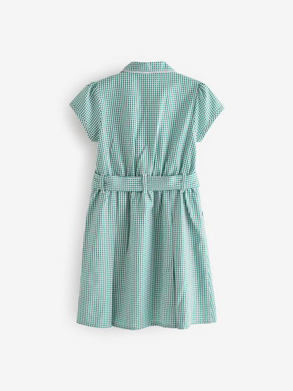 Green Gingham Cotton Rich Belted School Dress with Scrunchie (3-14yrs) image 6