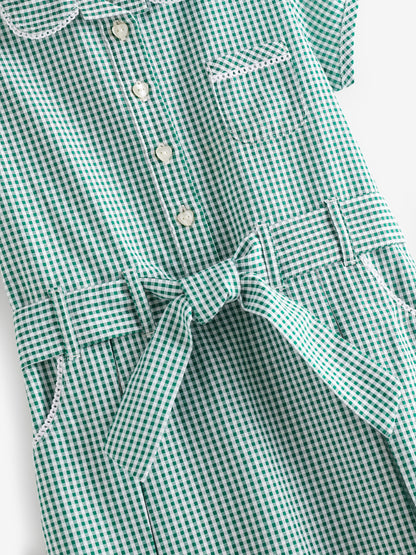 Green Gingham Cotton Rich Belted School Dress with Scrunchie (3-14yrs) image 7