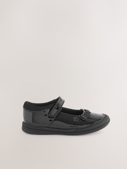 Black Butterfly Detail Wide Fit (G) Patent Leather School Mary Jane Shoes image 2