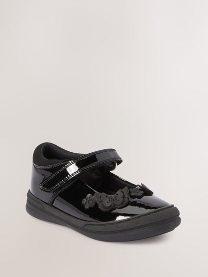 Black Butterfly Detail Wide Fit (G) Patent Leather School Mary Jane Shoes image 3