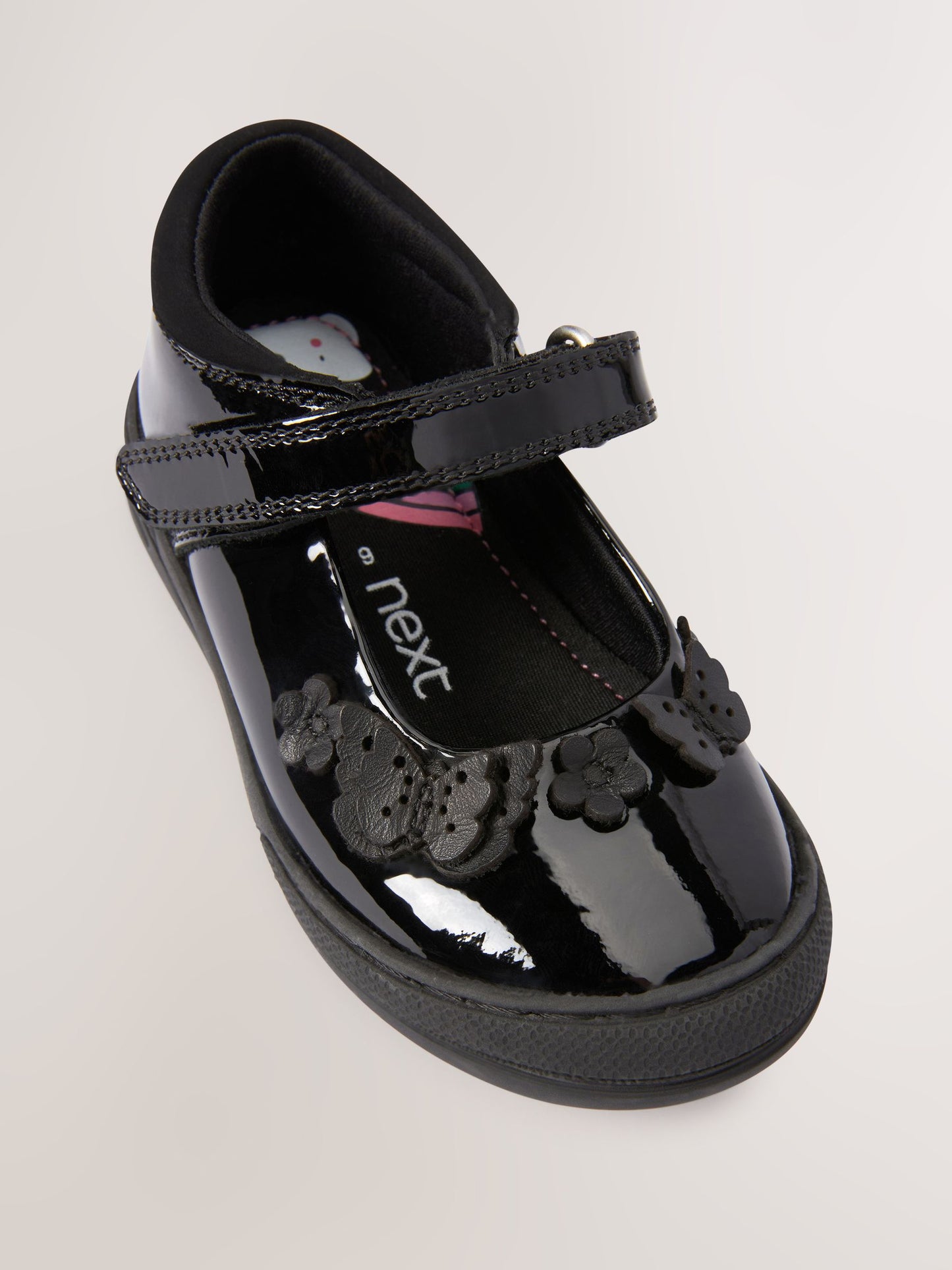Black Butterfly Detail Wide Fit (G) Patent Leather School Mary Jane Shoes image 6