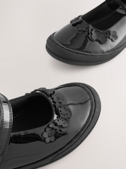 Black Butterfly Detail Wide Fit (G) Patent Leather School Mary Jane Shoes image 7