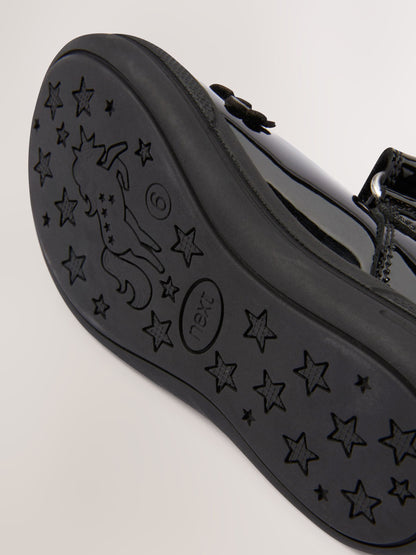 Black Butterfly Detail Wide Fit (G) Patent Leather School Mary Jane Shoes image 9