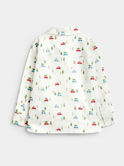 Dsiney Kidz - JoJo Maman Bébé Dark Green Christmas Car Print Shirt & Cord Trousers Set image 3