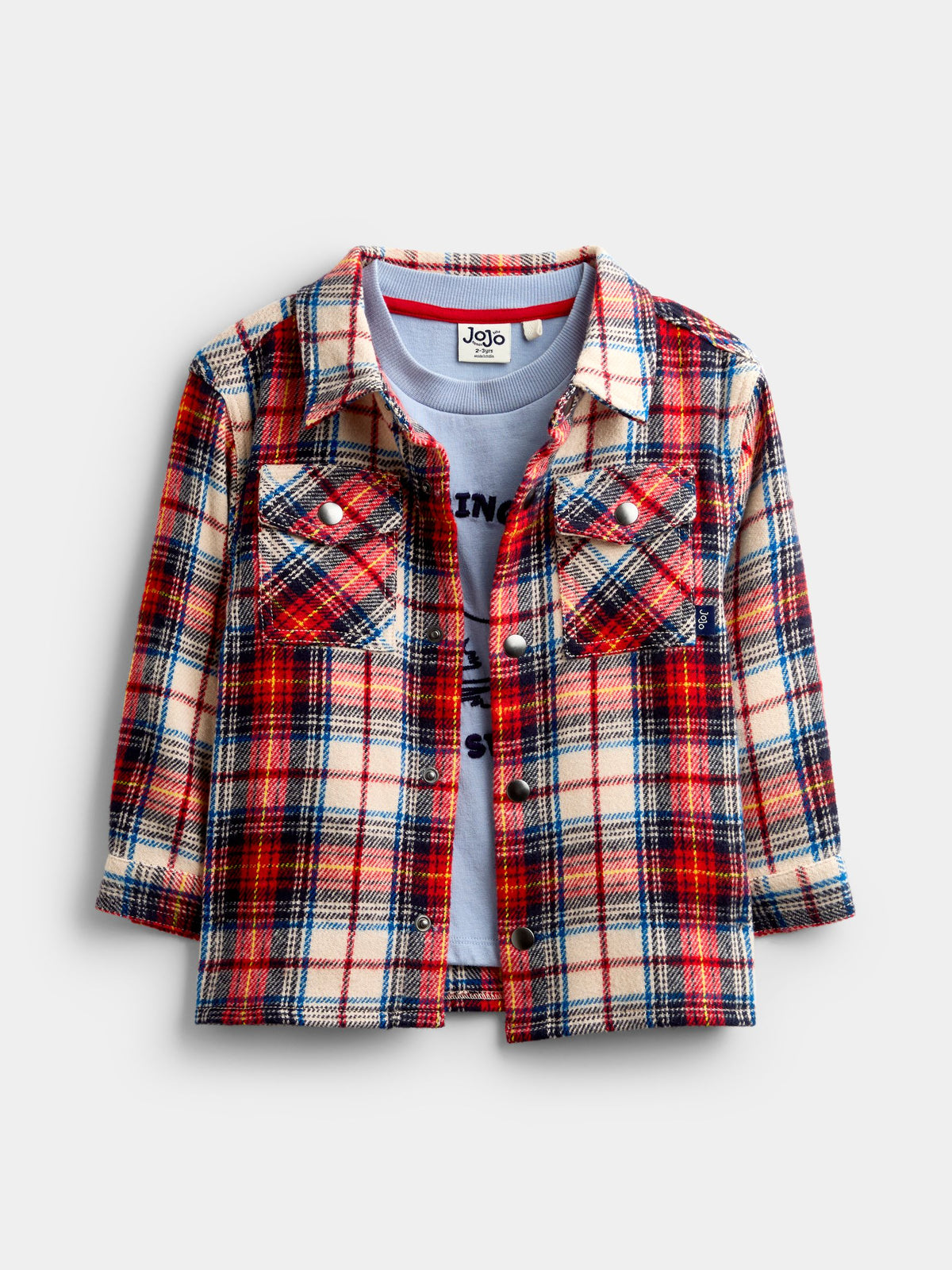 JoJo Maman Bébé Red Check Brushed Shacket & T-Shirt Set - image 3
