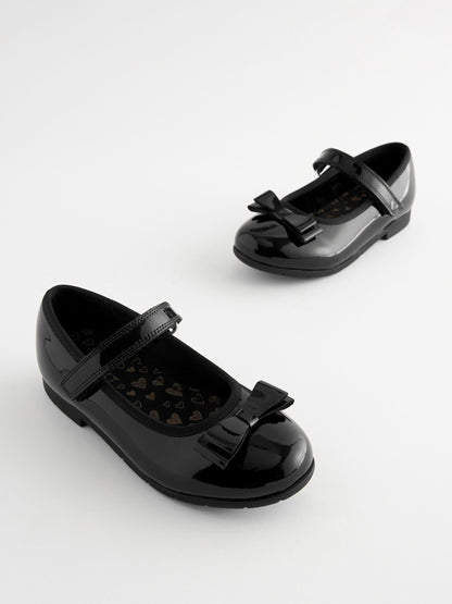 Black Patent Standard Fit (F) School Leather Bow Mary Jane Shoes image 1