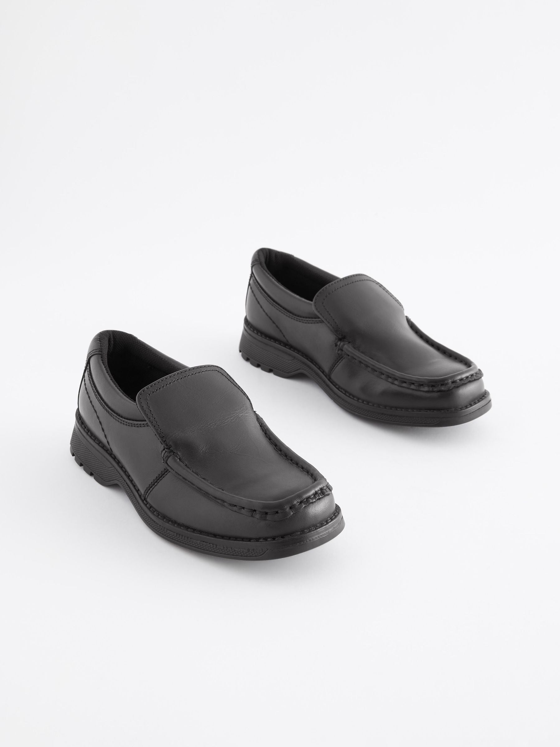 Black Wide Fit (G) School Leather Loafer Shoes image 1