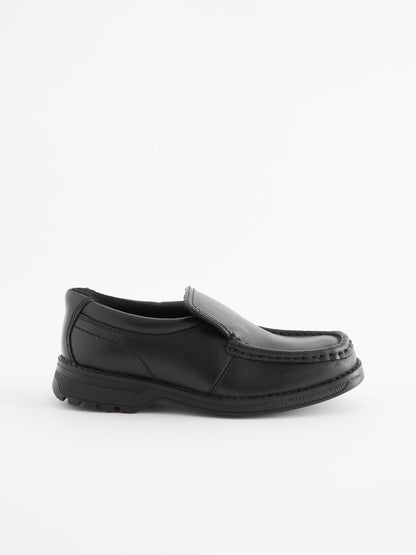 Black Wide Fit (G) School Leather Loafer Shoes image 2