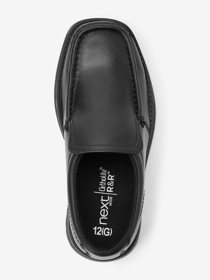 Black Wide Fit (G) School Leather Loafer Shoes image 4