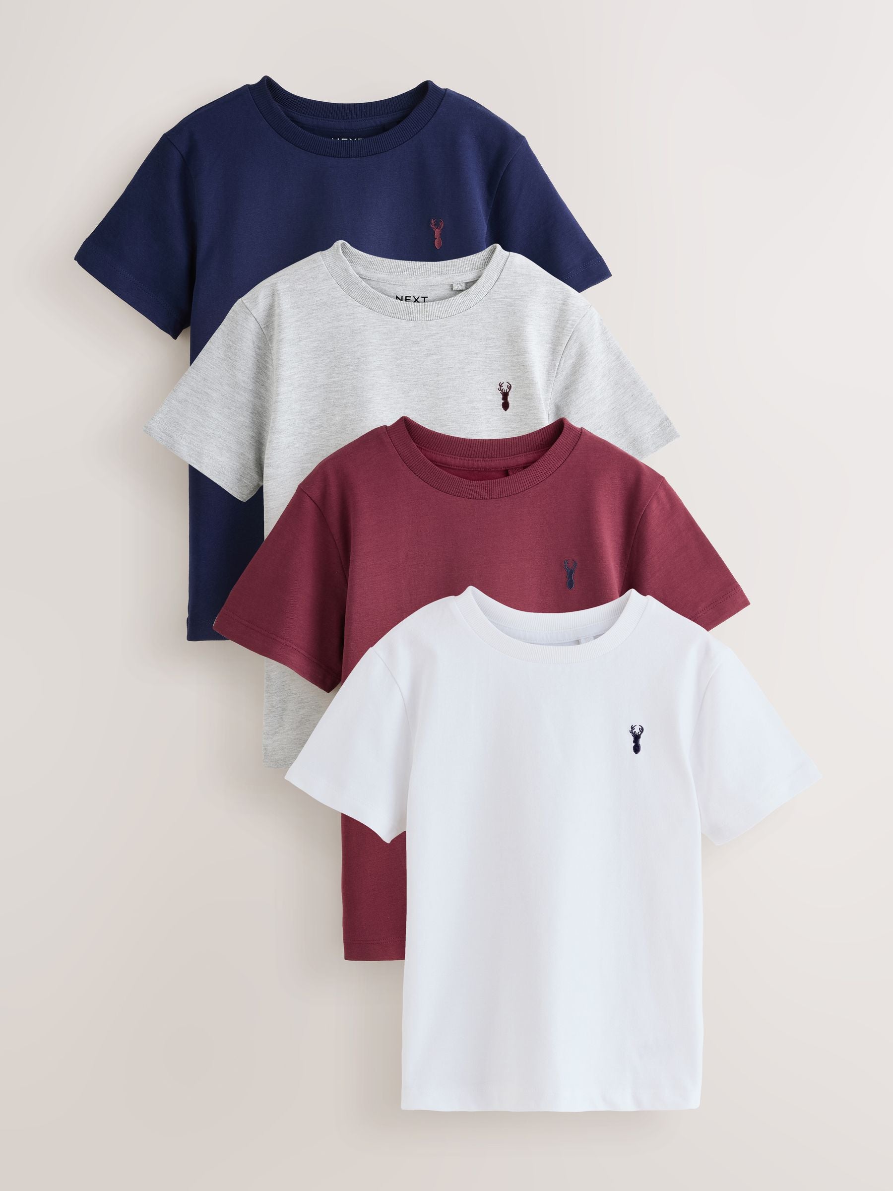 Dsiney Kidz - Burgundy Red/White Short Sleeve Stag Embroidered T-Shirts 4 Pack (3-16yrs) image 1