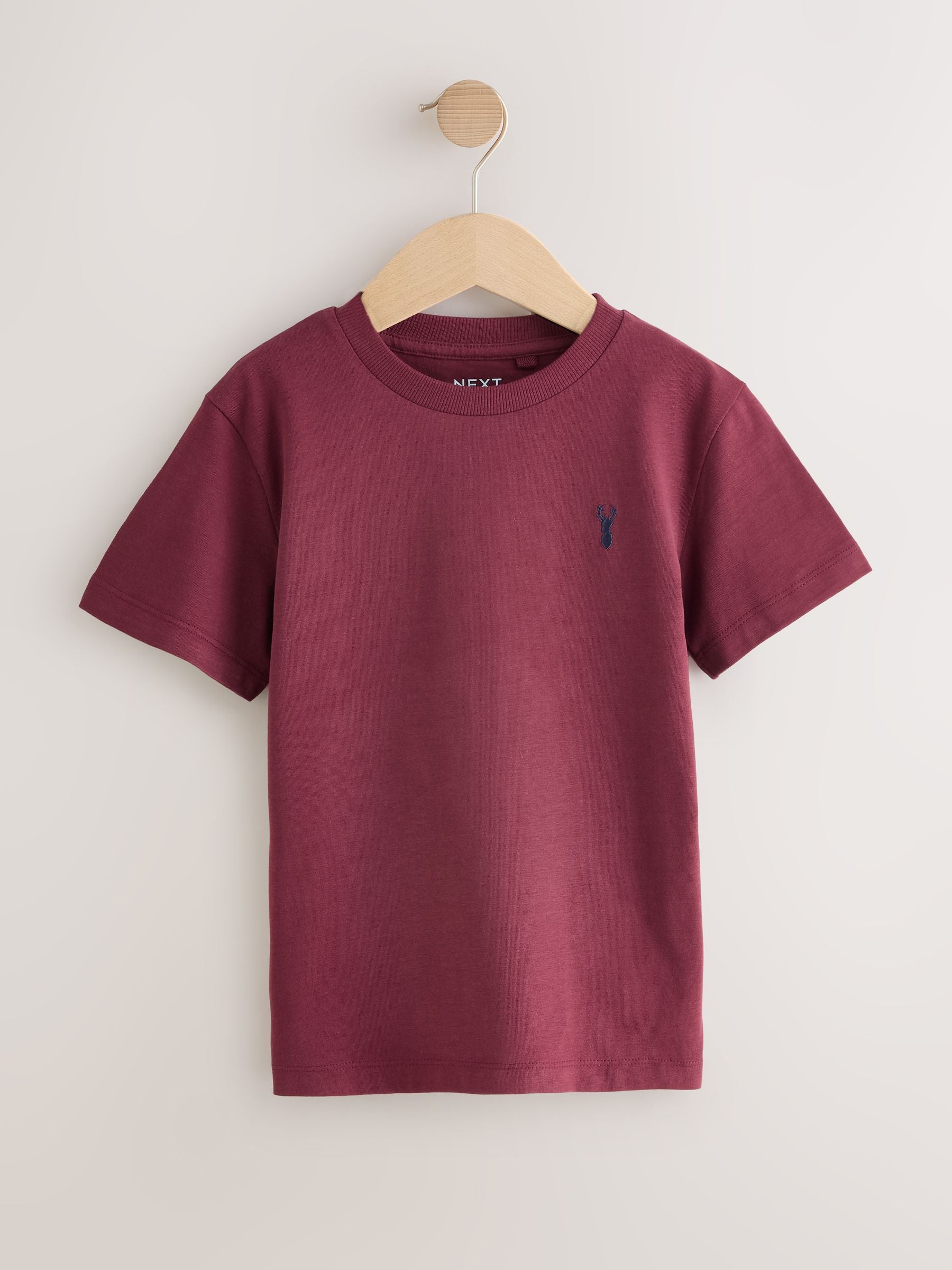 Dsiney Kidz - Burgundy Red/White Short Sleeve Stag Embroidered T-Shirts 4 Pack (3-16yrs) image 5