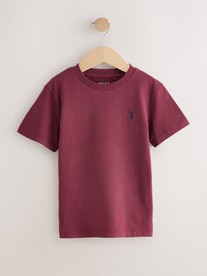 Dsiney Kidz - Burgundy Red/White Short Sleeve Stag Embroidered T-Shirts 4 Pack (3-16yrs) image 5