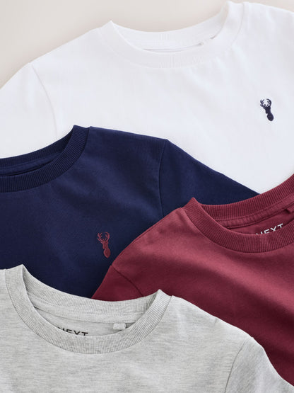 Dsiney Kidz - Burgundy Red/White Short Sleeve Stag Embroidered T-Shirts 4 Pack (3-16yrs) image 7