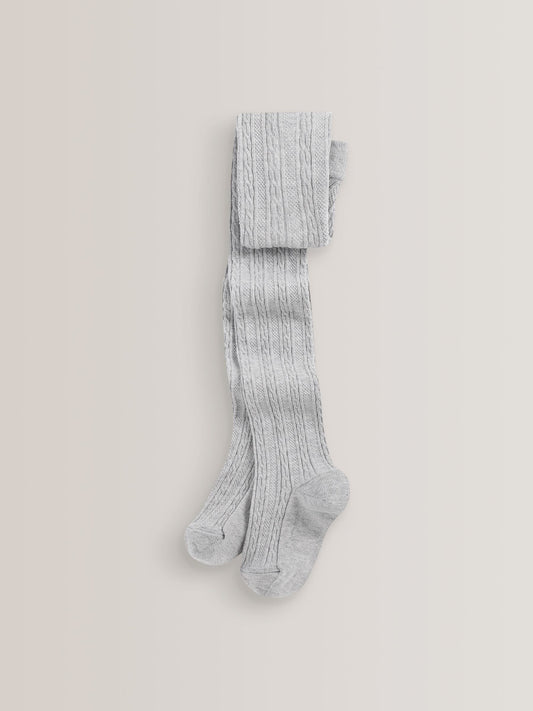 Black/Grey Regular Length Cotton Rich Cable Tights 3 Pack image 3