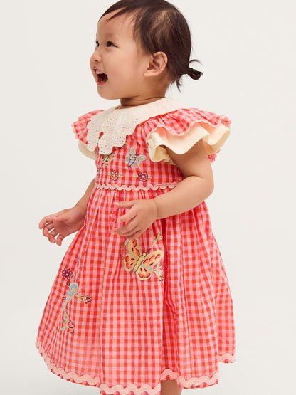 Monsoon Pink Baby Butterfly Gingham Top & Pinafore Dress Set image 1