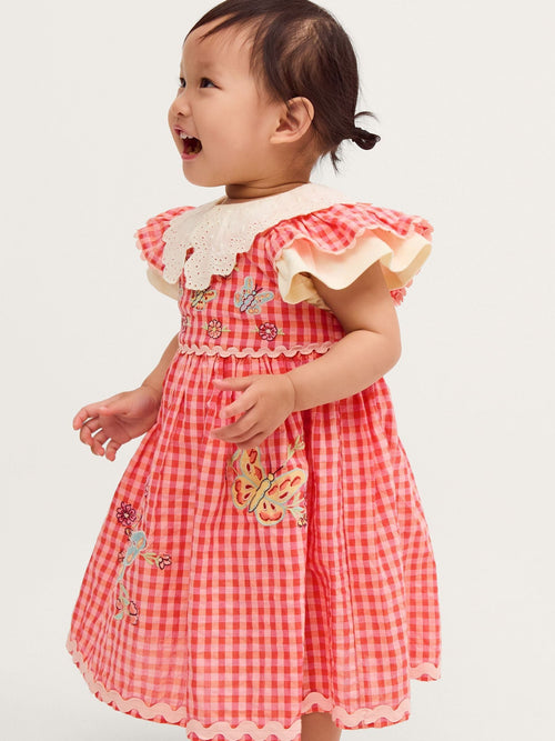 Dsiney Kidz - Monsoon Pink Baby Butterfly Gingham Top & Pinafore Dress Set image 1