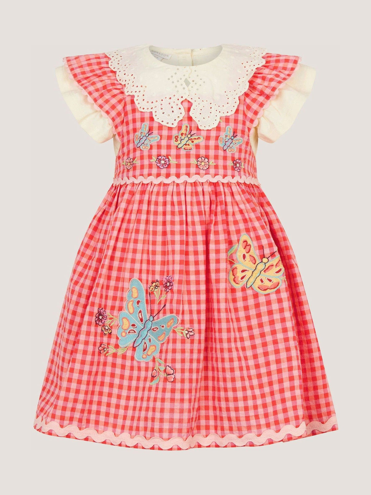Dsiney Kidz - Monsoon Pink Baby Butterfly Gingham Top & Pinafore Dress Set image 2