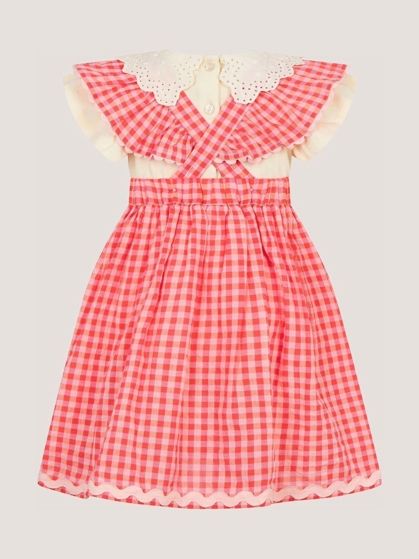 Monsoon Pink Baby Butterfly Gingham Top & Pinafore Dress Set image 3