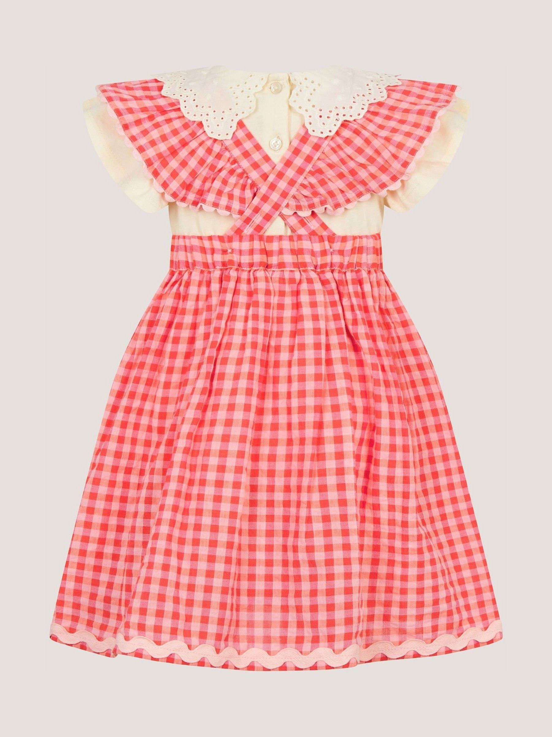 Monsoon Pink Baby Butterfly Gingham Top & Pinafore Dress Set image 3