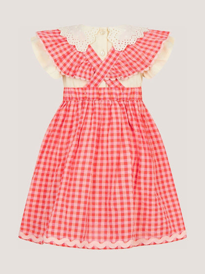 Monsoon Pink Baby Butterfly Gingham Top & Pinafore Dress Set image 3