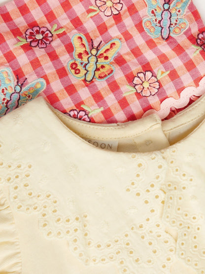Monsoon Pink Baby Butterfly Gingham Top & Pinafore Dress Set image 4