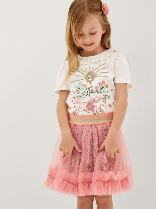 Dsiney Kidz - Monsoon Pink Embellished T-Shirt & Tulle Skirt Set image 1
