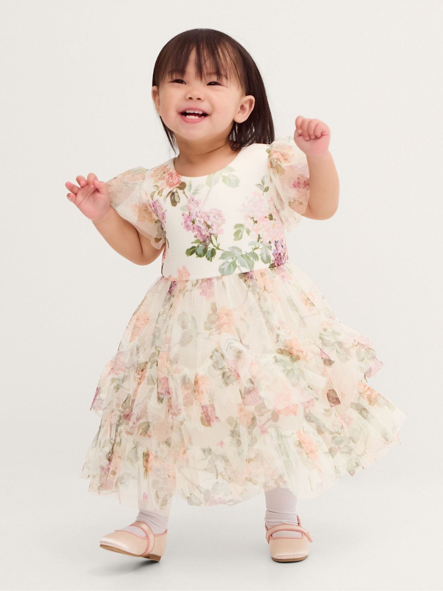 Monsoon Cream Baby Roma Floral Print Ruffle Party Dress image 1