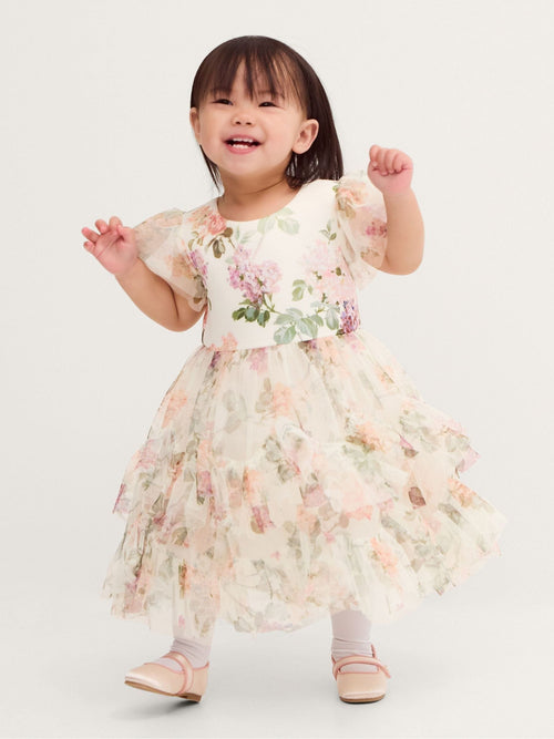 Dsiney Kidz - Monsoon Cream Baby Roma Floral Print Ruffle Party Dress image 1
