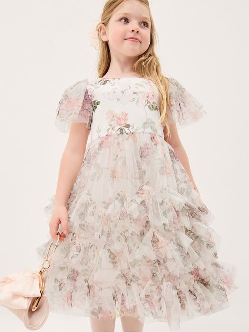 Dsiney Kidz - Monsoon Cream Roma Floral Print Ruffle Party Dress image 1