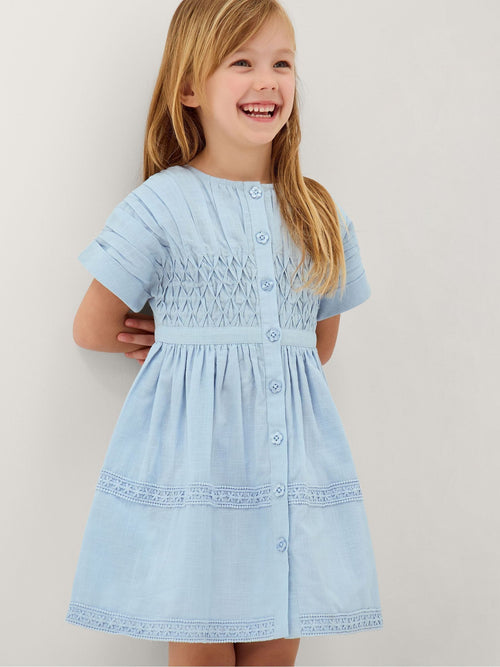 Dsiney Kidz - Monsoon Blue Flower Button Smocked Dress image 1