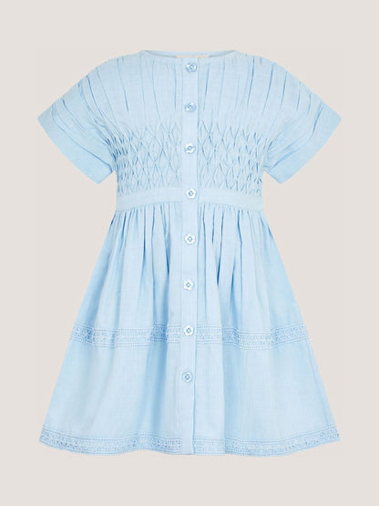 Monsoon Blue Flower Button Smocked Dress image 2