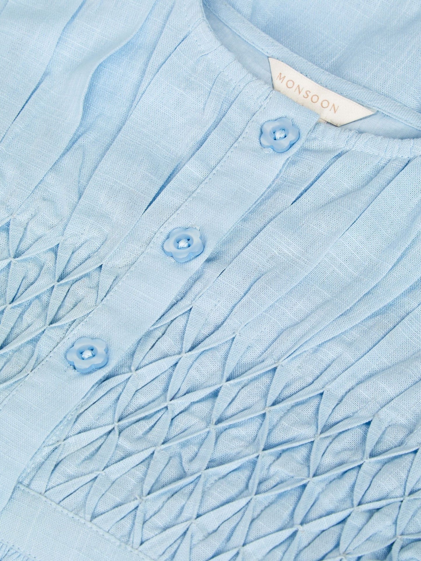 Monsoon Blue Flower Button Smocked Dress image 4
