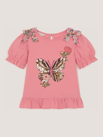 Dsiney Kidz - Monsoon Pink Sequin Butterfly Cotton T-Shirt image 2