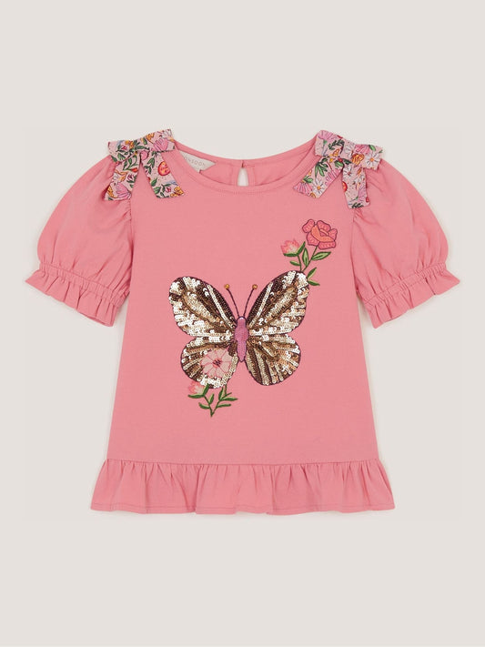 Dsiney Kidz - Monsoon Pink Sequin Butterfly Cotton T-Shirt image 2