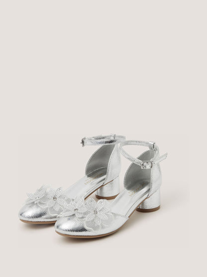Monsoon Silver Diamanté Flower Block Heels image 1