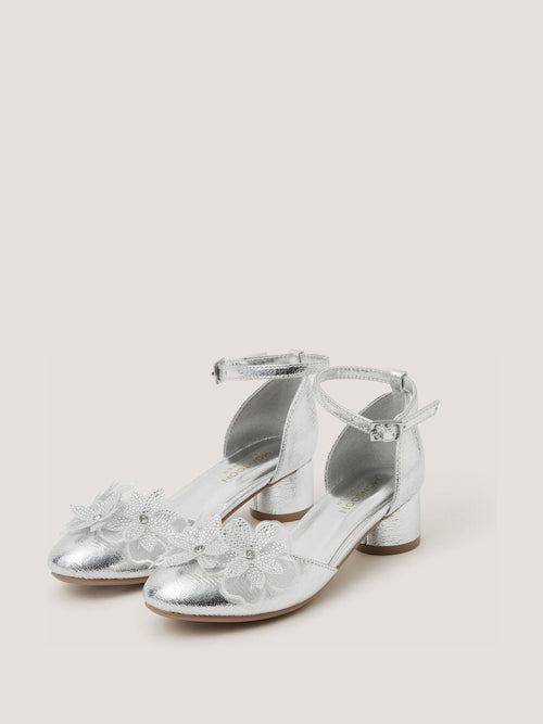 Monsoon Silver Diamanté Flower Block Heels image 1