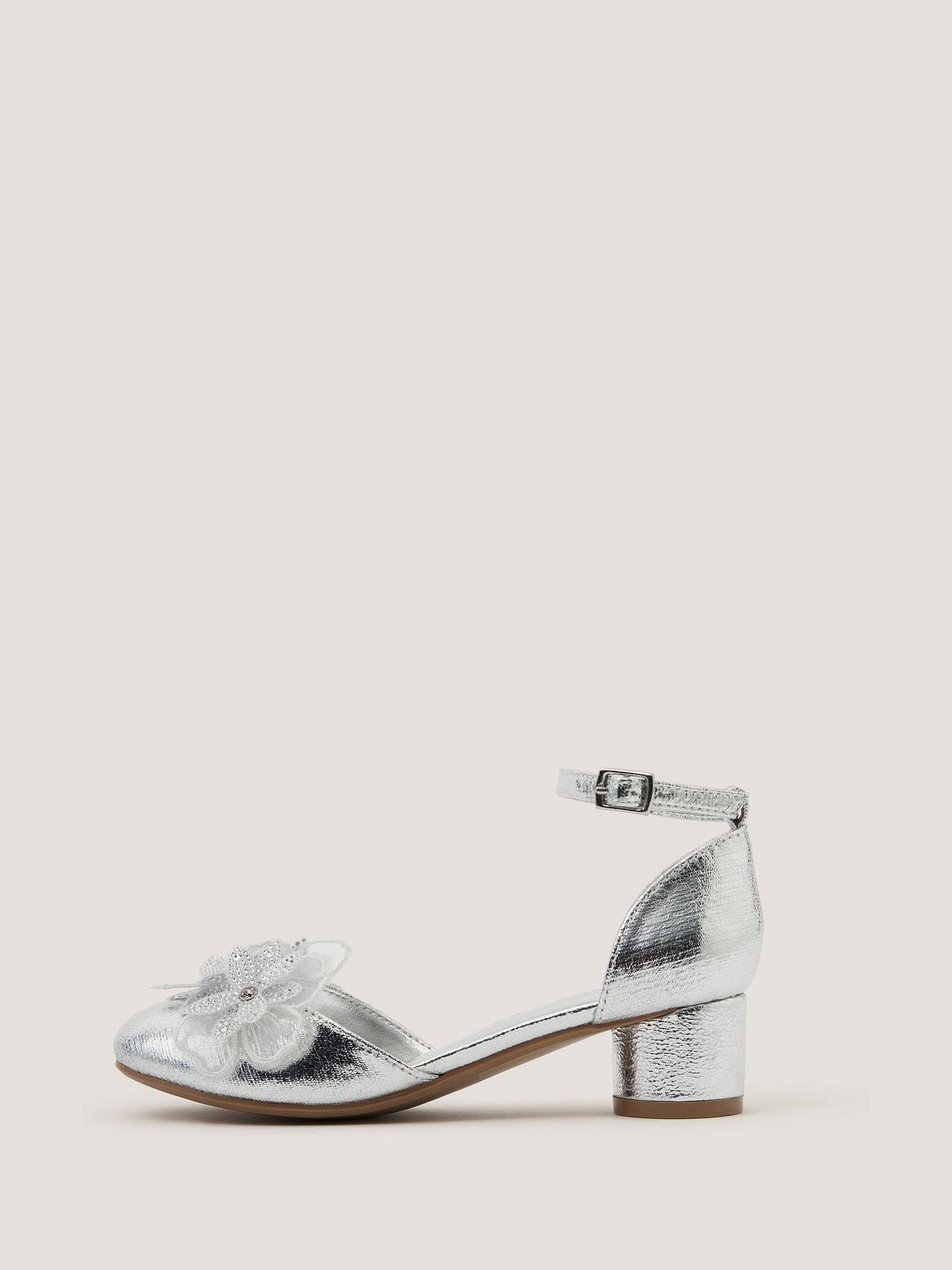 Monsoon Silver Diamanté Flower Block Heels image 3