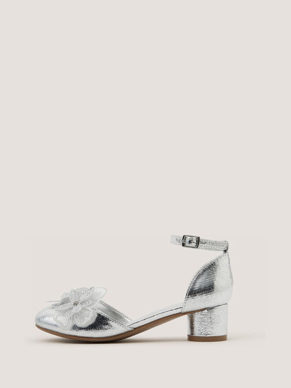 Monsoon Silver Diamanté Flower Block Heels image 3