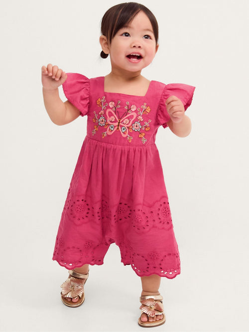 Monsoon Pink Baby Butterfly Broderie Romper image 1