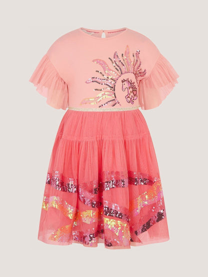 Monsoon Pink Sequin Unicorn Disco Dress image 1