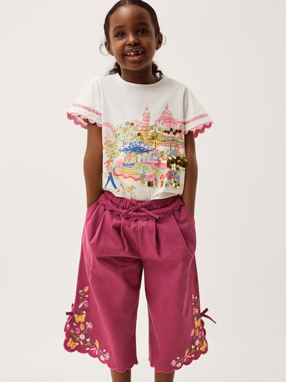Monsoon Pink Floral Embroidered Scallop Trim Trousers image 1