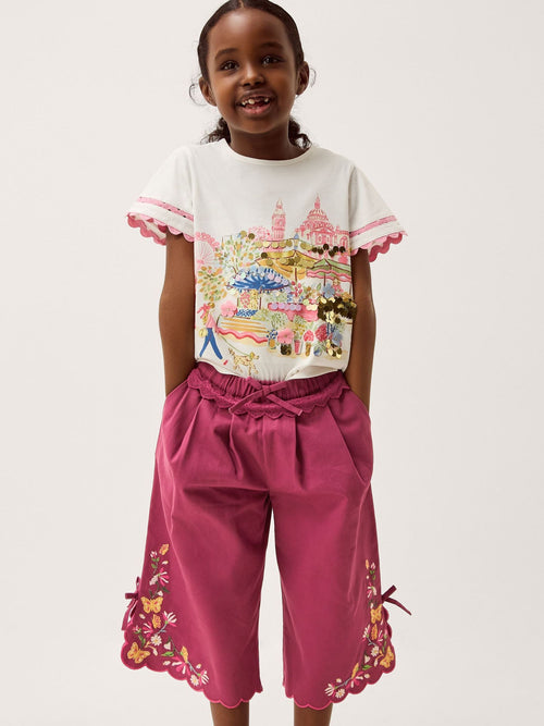 Monsoon Pink Floral Embroidered Scallop Trim Trousers image 1