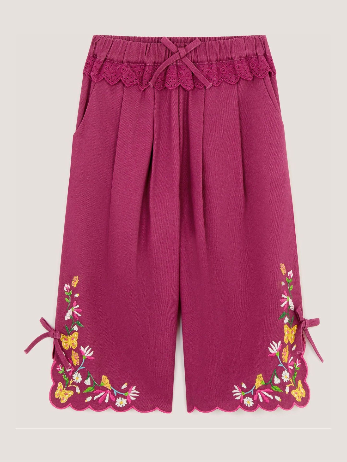 Monsoon Pink Floral Embroidered Scallop Trim Trousers image 2