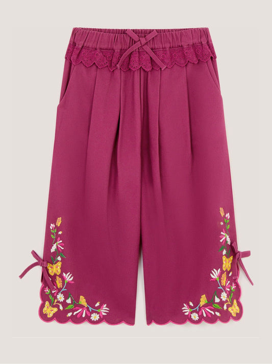 Monsoon Pink Floral Embroidered Scallop Trim Trousers image 2