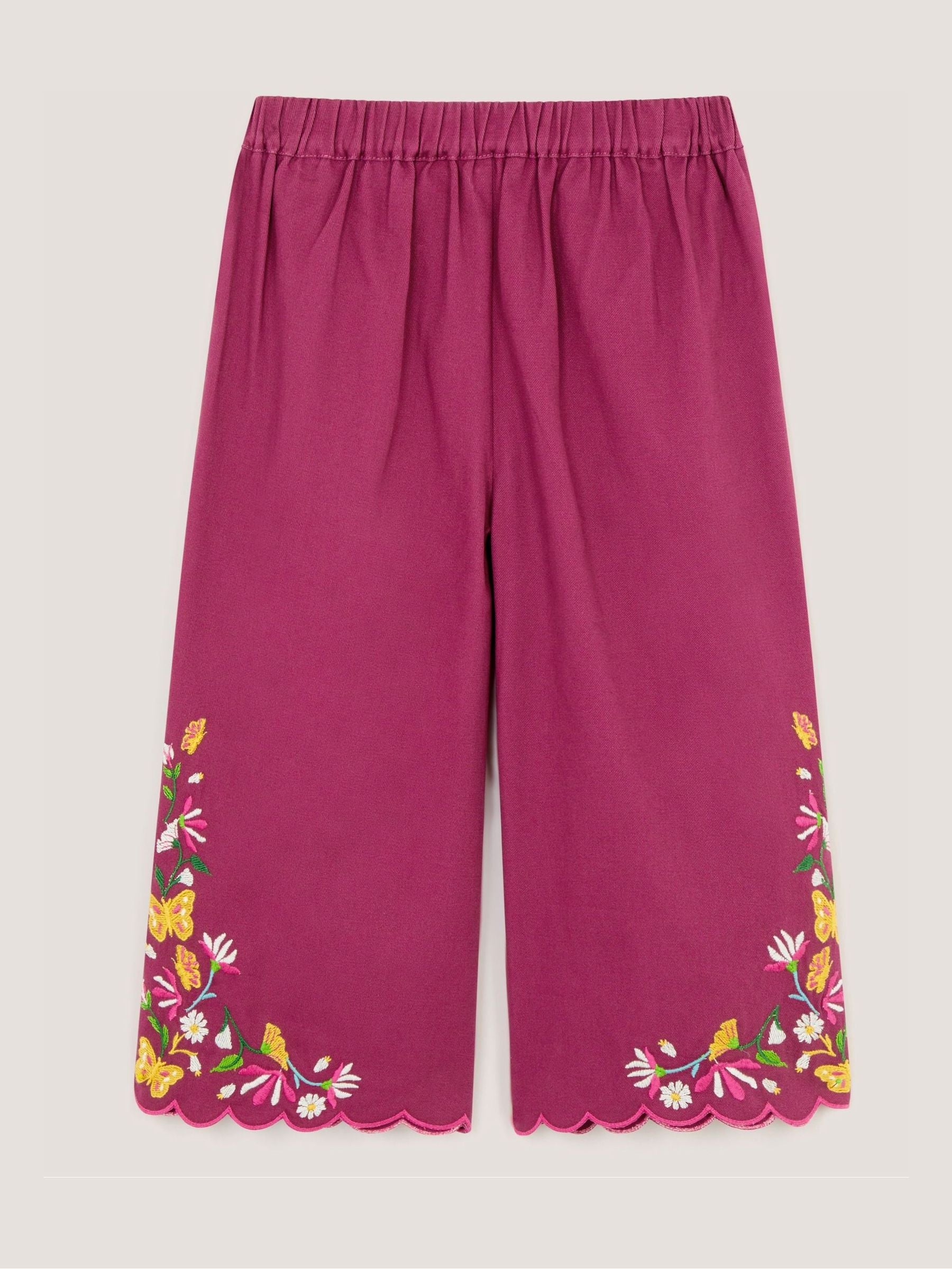 Monsoon Pink Floral Embroidered Scallop Trim Trousers image 3