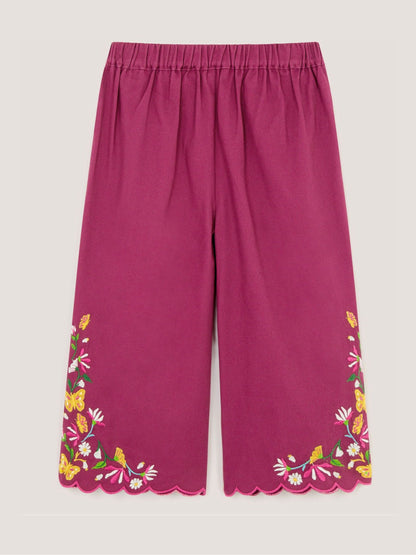 Monsoon Pink Floral Embroidered Scallop Trim Trousers image 3