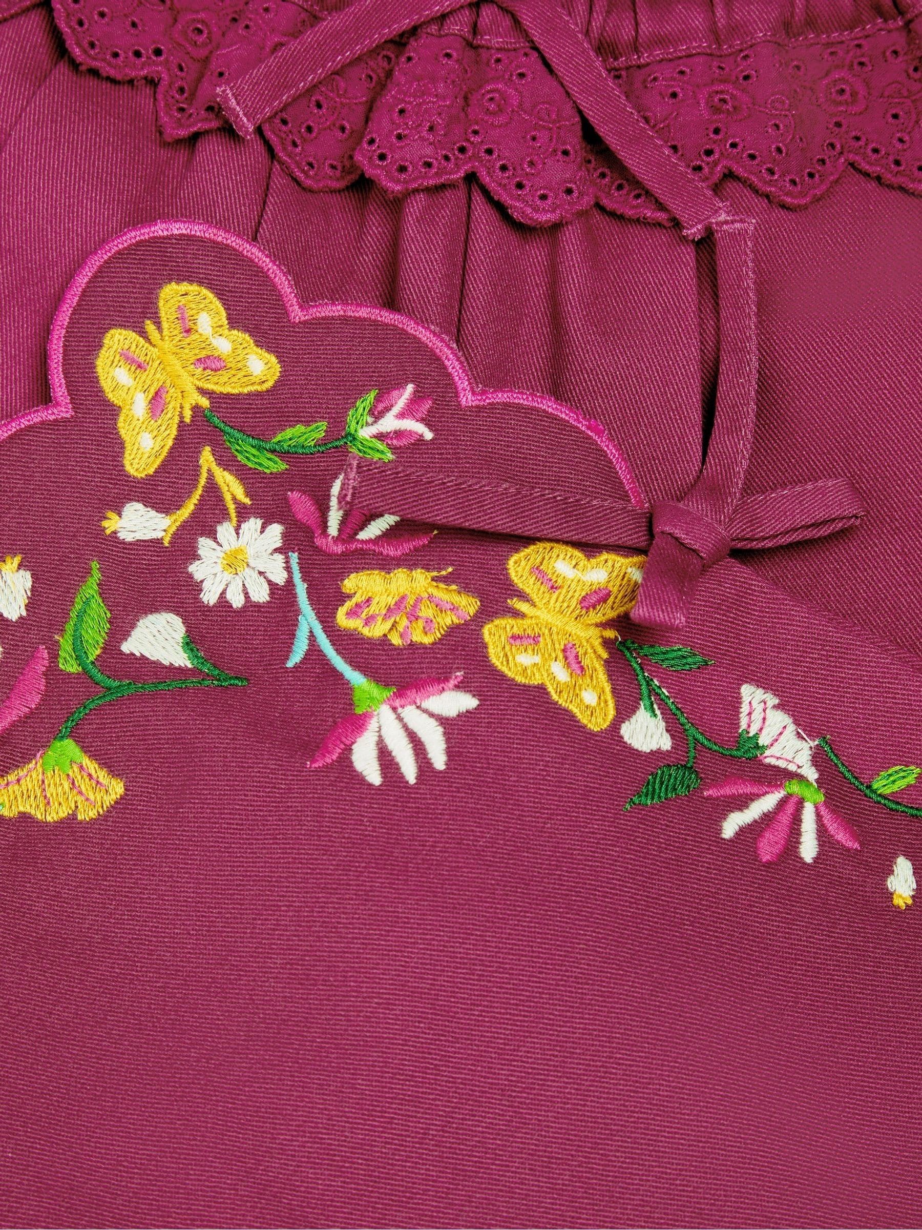 Monsoon Pink Floral Embroidered Scallop Trim Trousers image 4