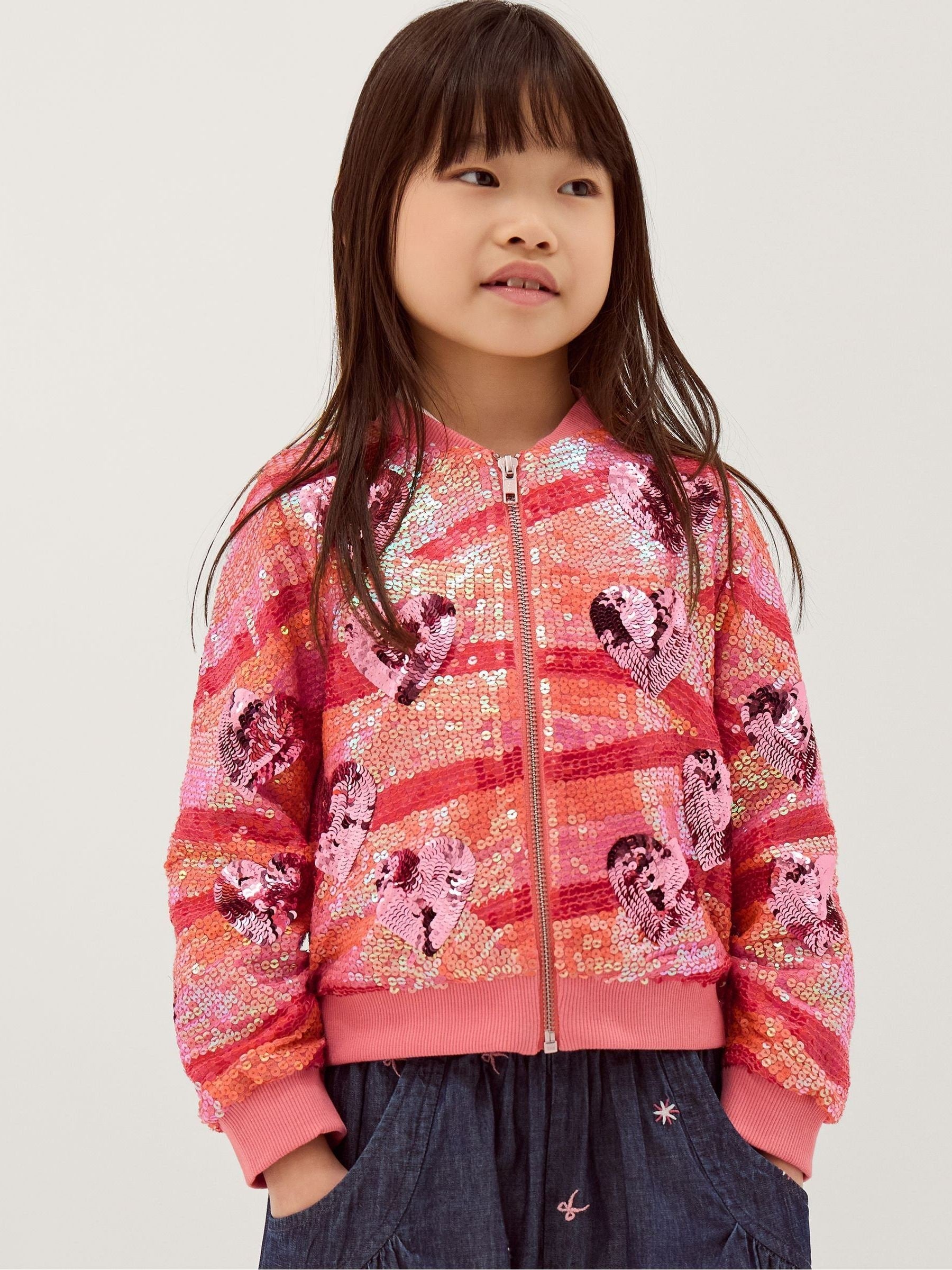 Dsiney Kidz - Monsoon Pink Sequin Heart Bomber Jacket image 1