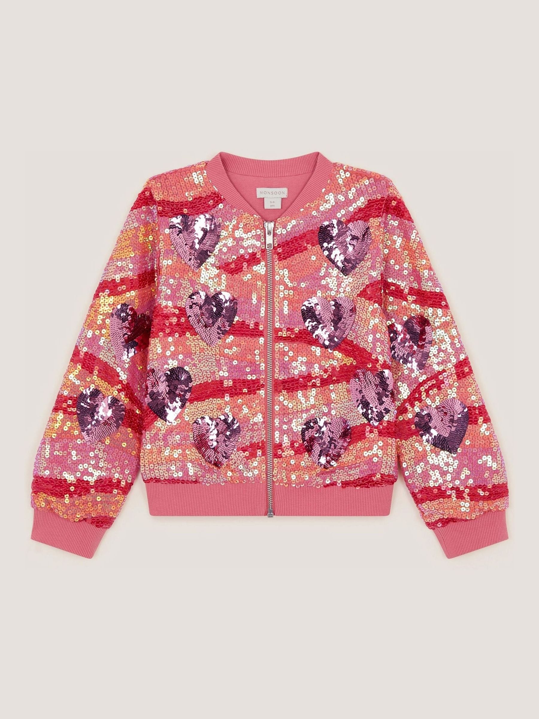 Dsiney Kidz - Monsoon Pink Sequin Heart Bomber Jacket image 2